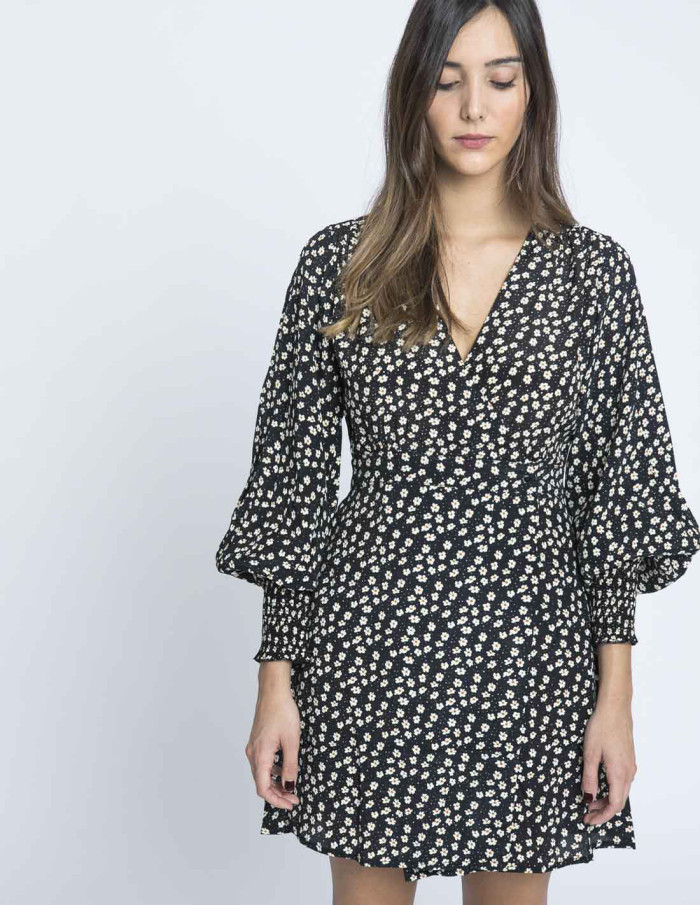 vestido envolvente negro margaritas wild pony sommes demode zaragoza