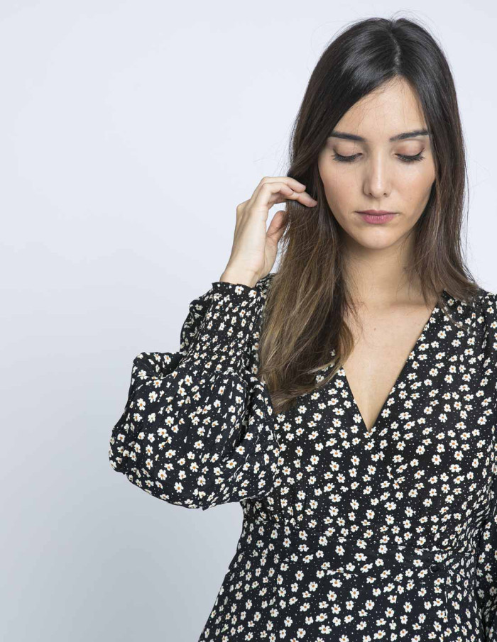 vestido envolvente negro margaritas wild pony sommes demode zaragoza