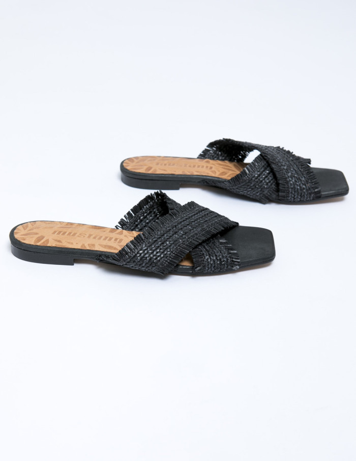 sandalias rafia negro mustang sommes demode