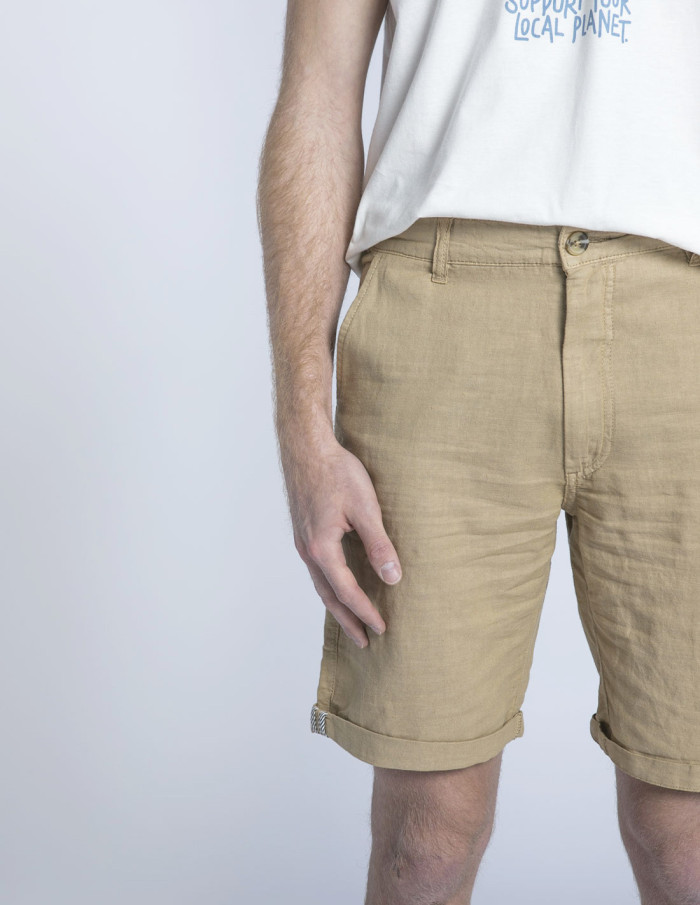 pantalon corto lino arena puju solid sommes demode zaragoza