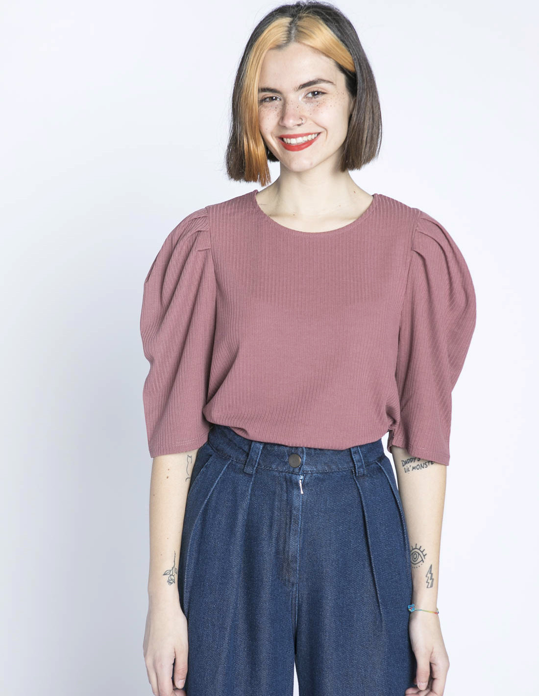 Comprar Camiseta manga abullonada berenjena de Meis e en Sommes Demode