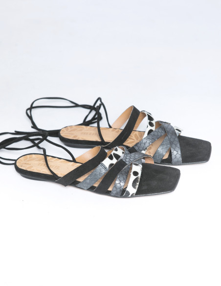 SANDALIAS TIRAS NEGRAS ANIMAL PRINT MUSTANG- SOMMES DEMODE- ZARAGOZA
