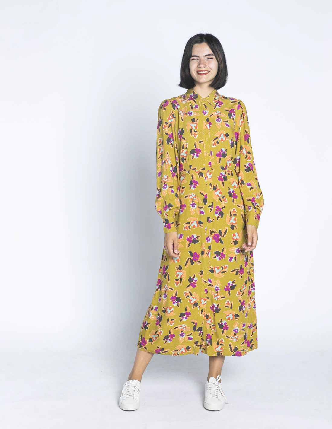 Comprar Vestido camisero pistacho flores Kamela FRNCH en Demode