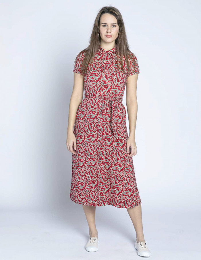 Comprar Vestido rojo print hojas Pereira de la marca King Louie en Demode