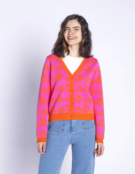 CARDIGAN ROSA FLORES NARANJAS COMPAÑIA FANTASTICA-SOMMES DEMODE-ZARAGOZA