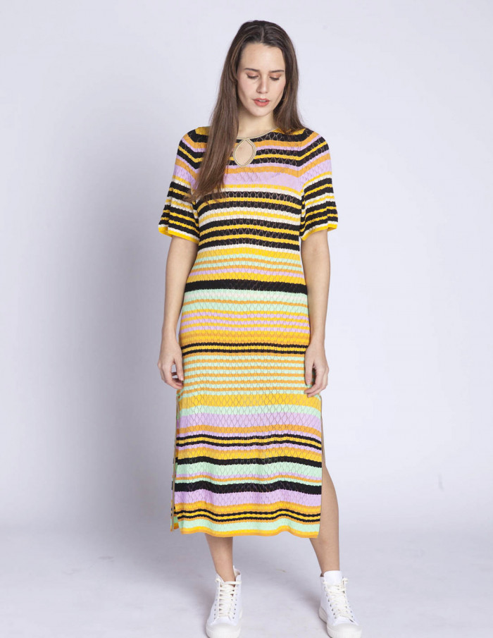 vestido midi multicolor punto calado sita murt sommes demode zaragoza