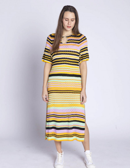 vestido midi multicolor punto calado sita murt sommes demode zaragoza