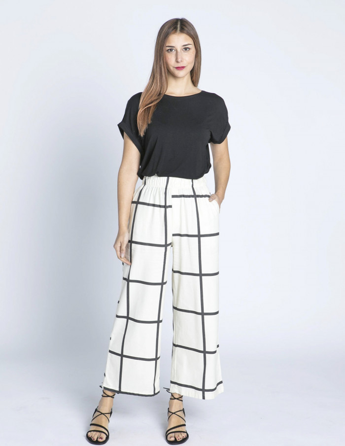 pantalon blanco cuadricula negra pan sommes demode zaragoza