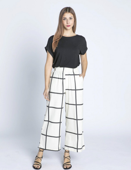 pantalon blanco cuadricula negra pan sommes demode zaragoza