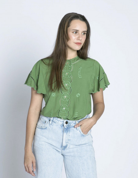 blusa verde bordados meisie sommes demode zaragoza