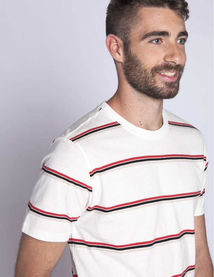  Camiseta de manga corta con cuello redondo para hombre, diseño  de rayas rojas y blancas, talla S/XXL, Camiseta Rayas Rojas y Blancas :  Ropa, Zapatos y Joyería