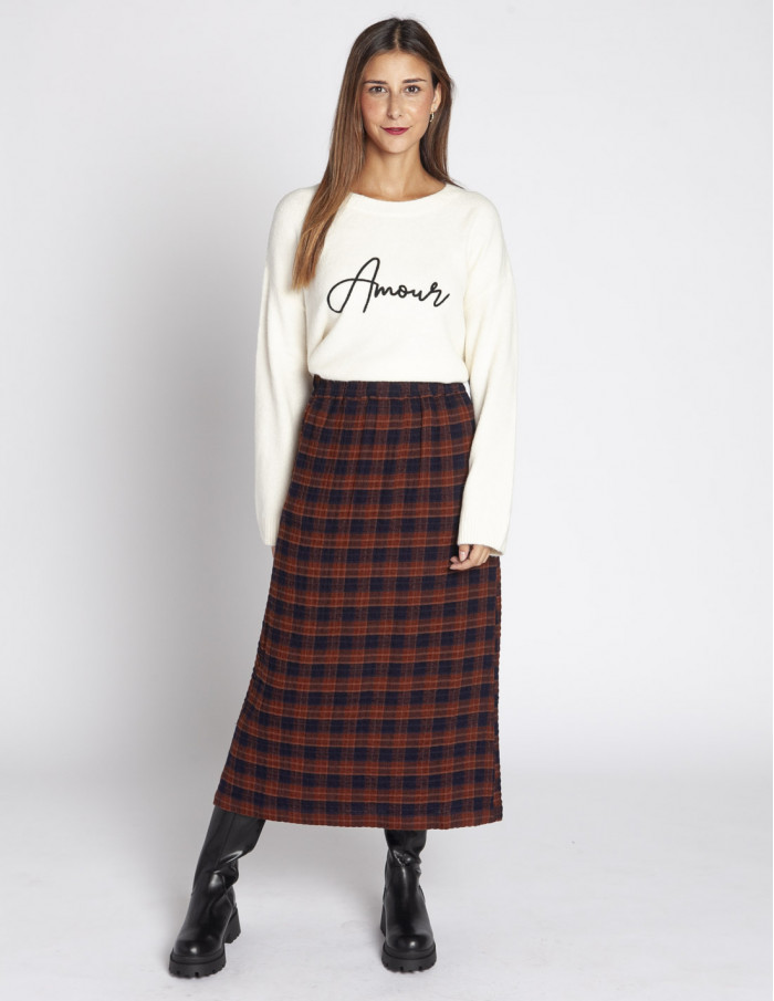 falda midi cuadros azules y marrones nice things sommes demode online