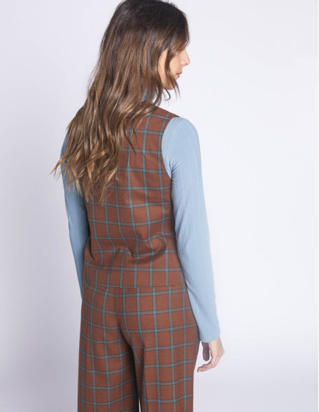 chaleco marron cuadros azules nice things sommes demode zaragoza