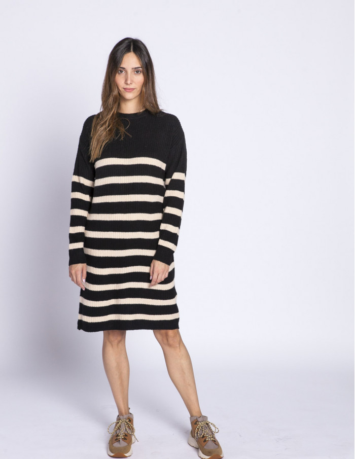 vestido punto negro rayas beige onema byoung sommes demode zaragoza