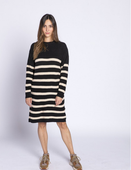 vestido punto negro rayas beige onema byoung sommes demode zaragoza