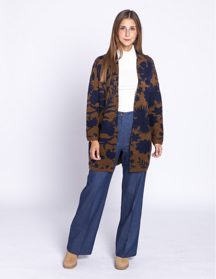 cardigan jacquard marron flores nice things sommes demode online