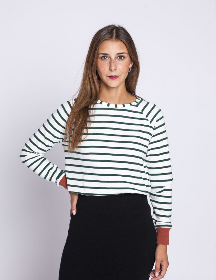 camiseta rayas verdes puños marrones pan sommes demode online