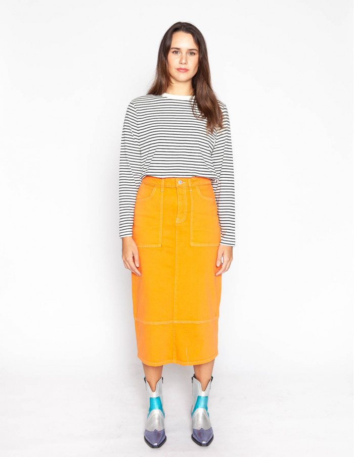 falda denim midi naranja cenny ichi sommes demode zaragoza