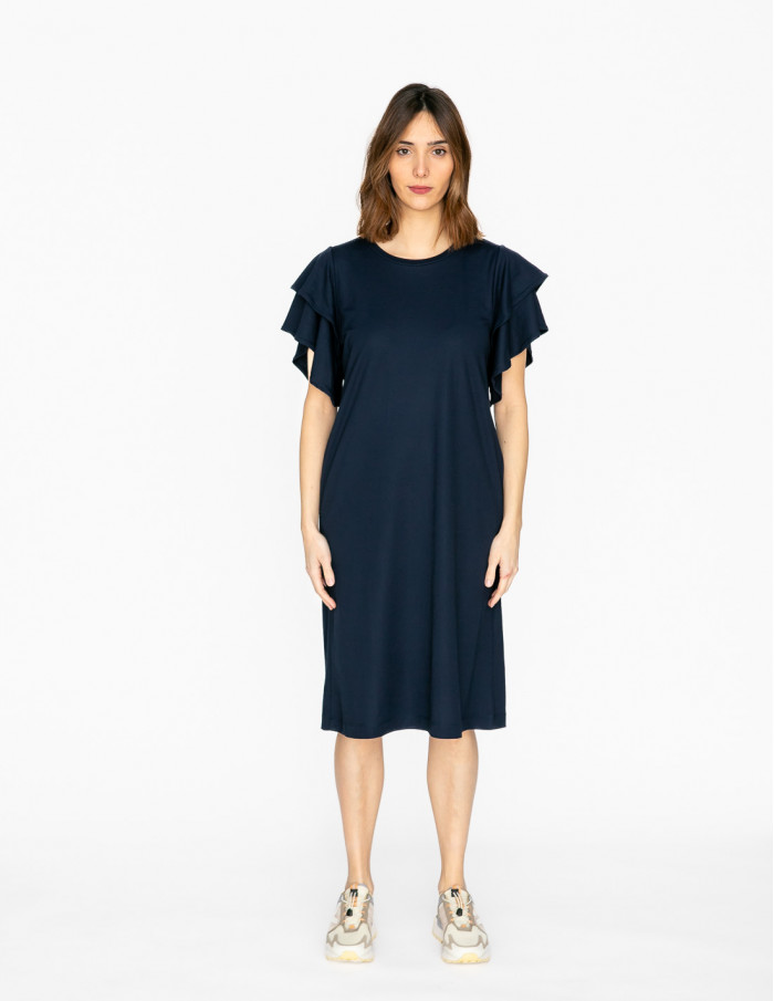 vestido navy manga corta con volantes pan sommes demode zaragoza