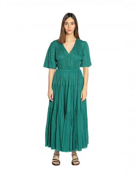 vestido largo panelado verde botella sita murt sommes demode zaragoza