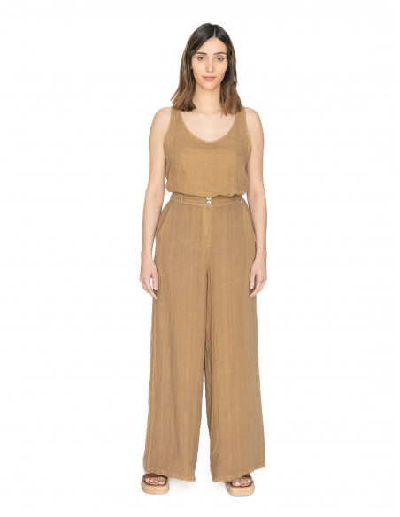 pantalon palazzo lino marron bsb sommes demode zaragoza
