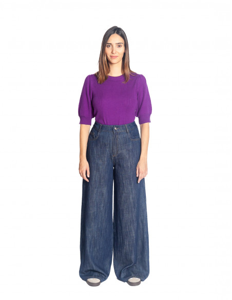 Pantalón denim palazzo azul oscuro BSB Sommes Demode Zaragoza