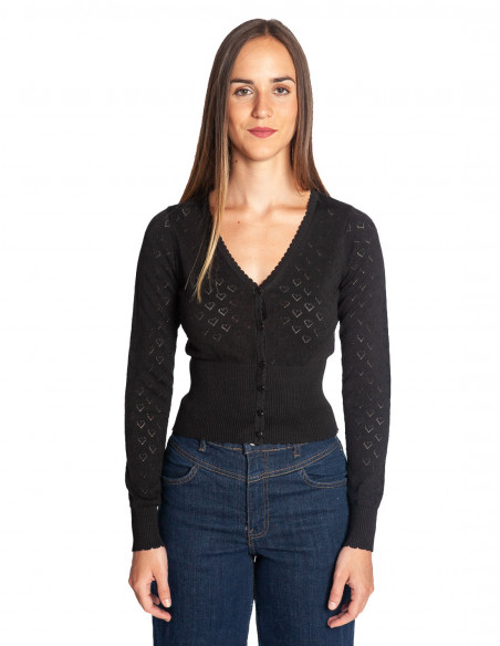 Cardigan calado corazones negro Cardi King Louie Sommes Demode Zaragoza online