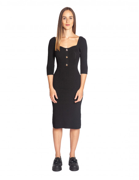 Vestido punto negro botones dorados Eloa Artlove Sommes Demode Zaragoza online