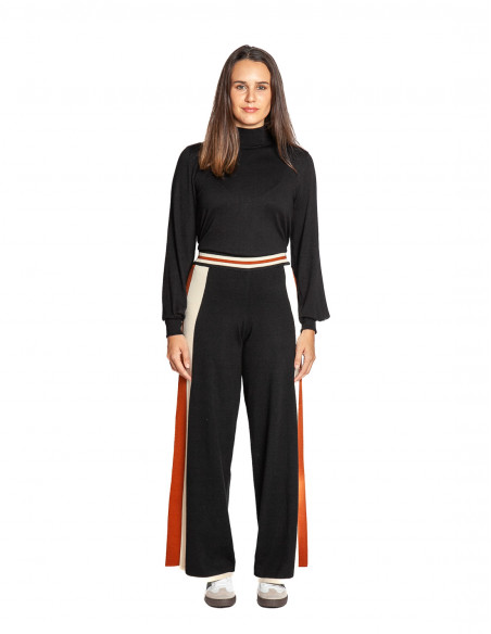 Pantalón punto geometría marrón y negro Skatïe Sommes Demode Zaragoza