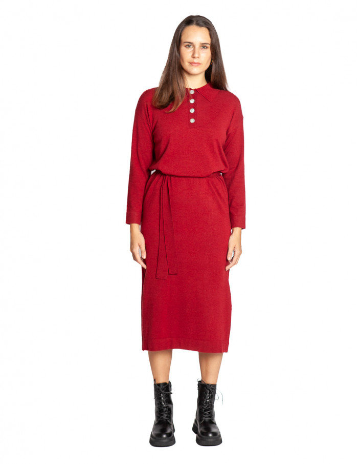 Vestido punto cuello polo burdeos Neslie Frnch Sommes Demode Zaragoza Online