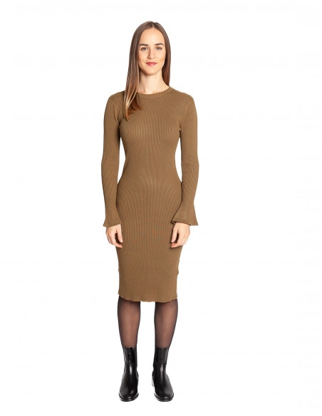 Vestido midi punto canalé caqui Morla Byoung Sommes Demode Zaragoza