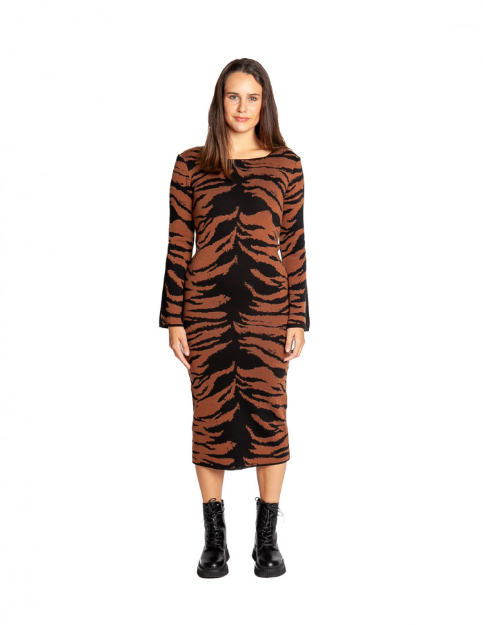Vestido de punto marrón animal print cut out BSB Sommes Demode Zaragoza