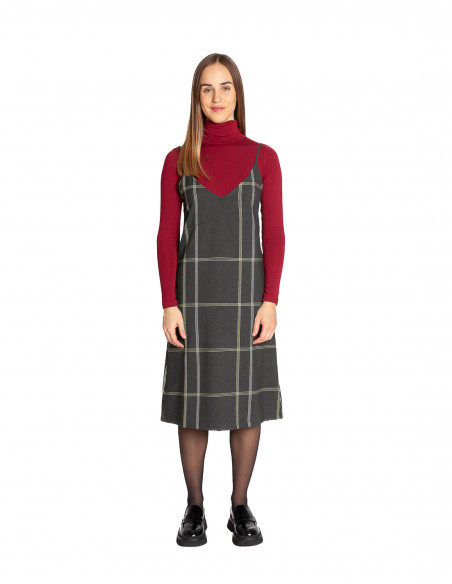 Vestido tirantes tipo pichi gris cuadrícula Pan Sommes Demode Zaragoza