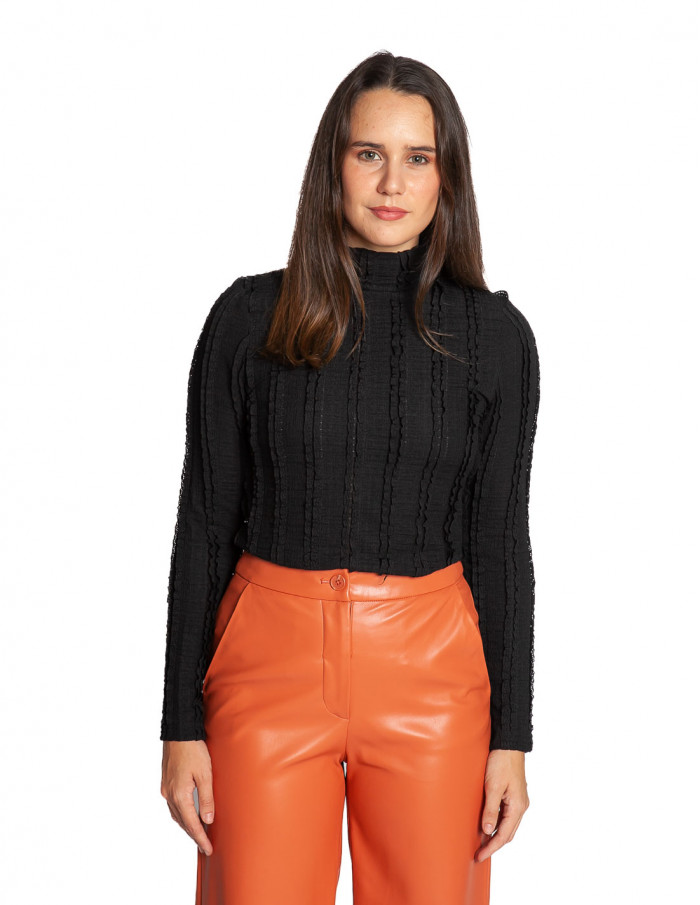 Top negro con textura escote espalda Mandella Sommes Demode Zaragoza