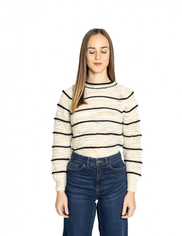 Jersey lana blanco con rayas negras Sita Murt Sommes Demode Zaragoza