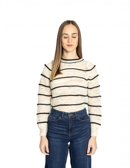 Jersey lana blanco con rayas negras Sita Murt Sommes Demode Zaragoza
