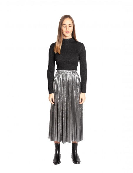 Falda midi plisada plateada BSB Sommes Demode Zaragoza