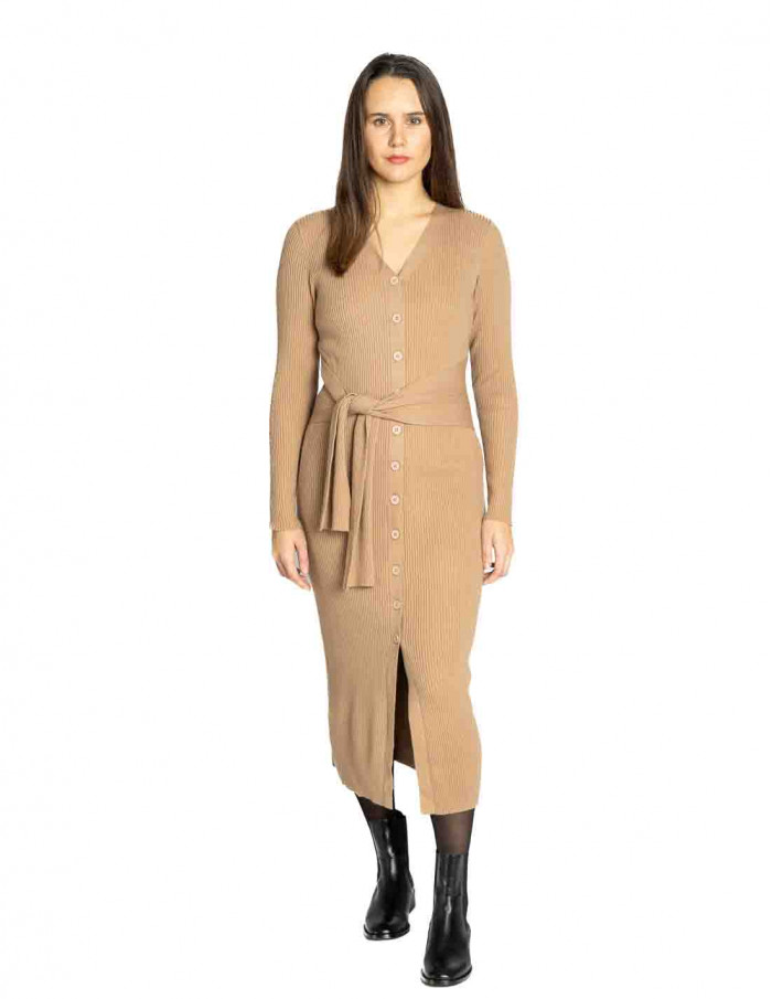 Vestido punto lazada Camel Margaux Frnch Sommes Demode Zaragoza