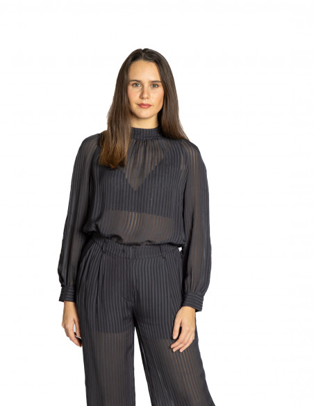 Blusa negra transparencias lazada Shayni CKS Sommes Demode Zaragoza