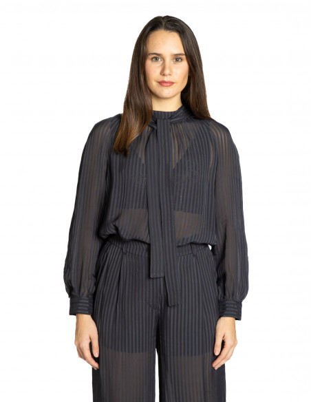 Blusa negra transparencias lazada Shayni CKS Sommes Demode Zaragoza