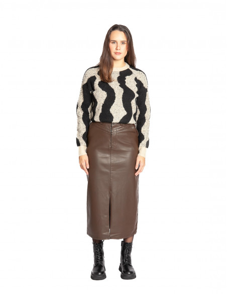 falda midi polipiel marron chocolate nassia frnch sommes demode zaragoza
