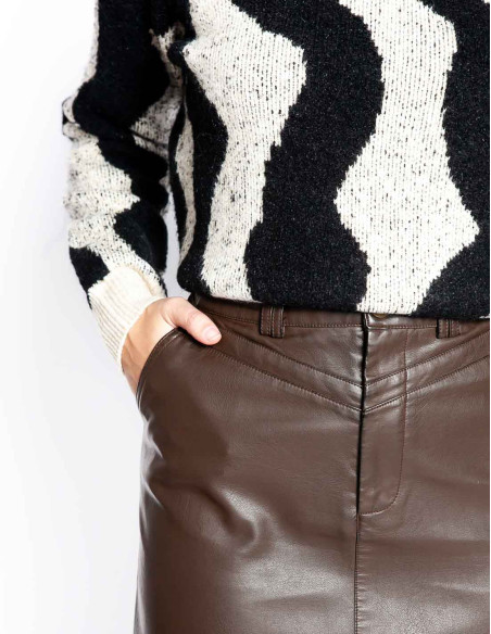falda midi polipiel marron chocolate nassia frnch sommes demode zaragoza