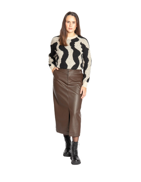 falda midi polipiel marron chocolate nassia frnch sommes demode zaragoza