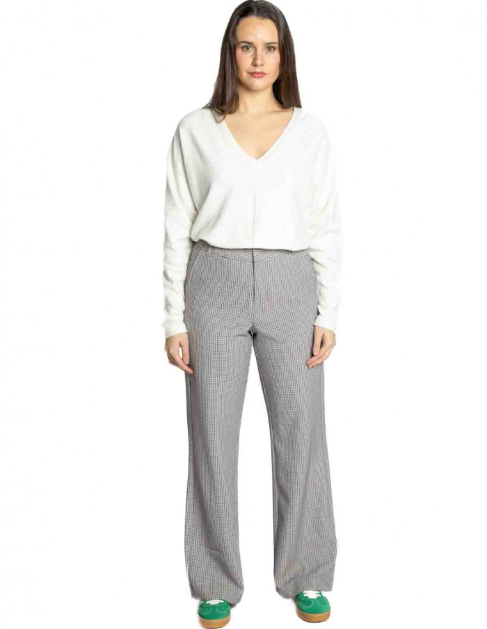 Pantalón recto beige cuadrícula Yaya Sommes Demode Zaragoza