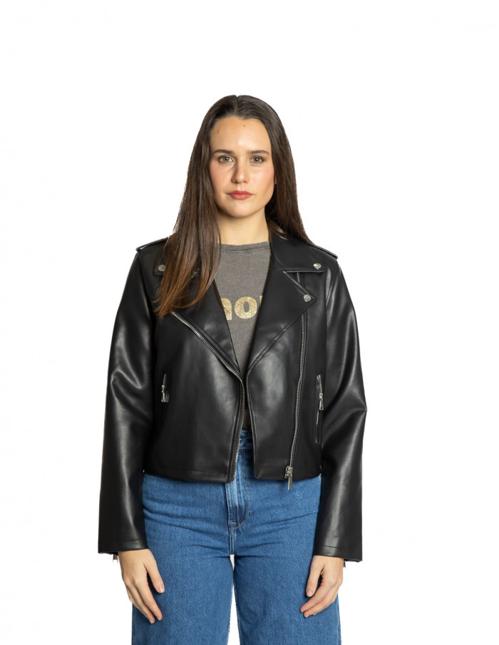 cazadora biker polipiel negra acomy byoung sommes demode zaragoza