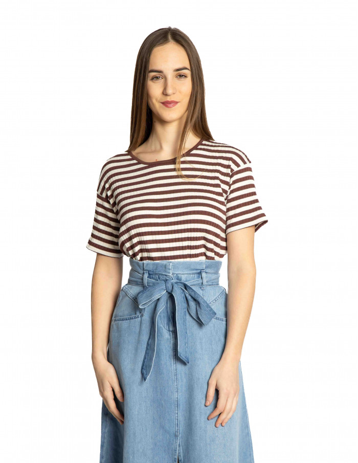Camiseta canale rayas blancas y marrones Nice Things Sommes Demode Zaragoza