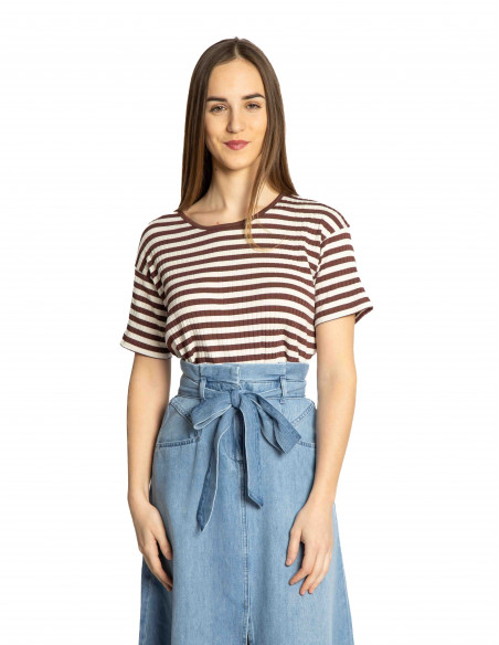Camiseta canale rayas blancas y marrones Nice Things Sommes Demode Zaragoza