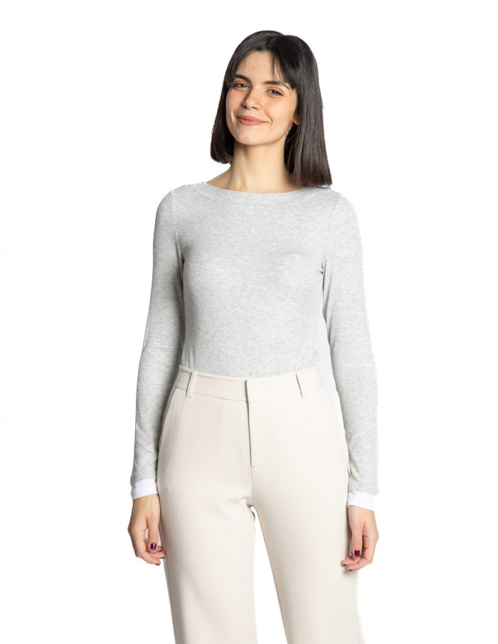 top canale manga larga gris detalle blanco yaya sommes demode zaragoza