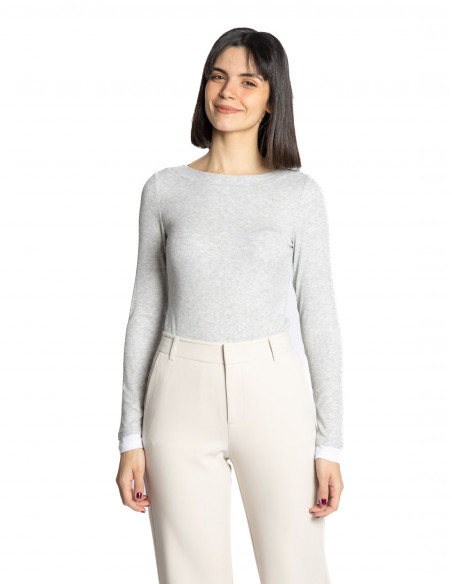 top canale manga larga gris detalle blanco yaya sommes demode zaragoza