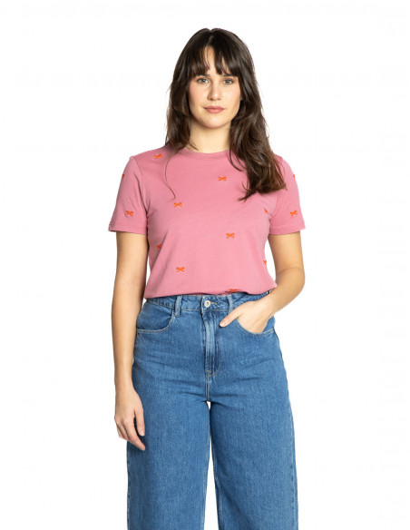 Camiseta rosa lazos naranjas camino Ichi Sommes Demode Zaragoza
